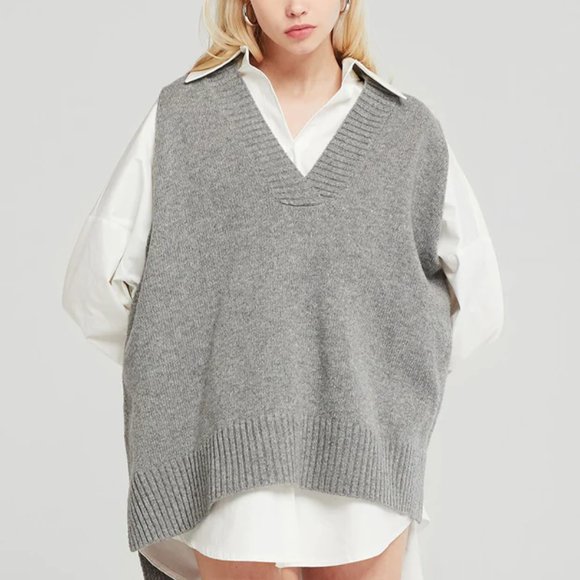 Storets Lyla Oversized Knit Vest Gray S/M - Picture 5 of 16
